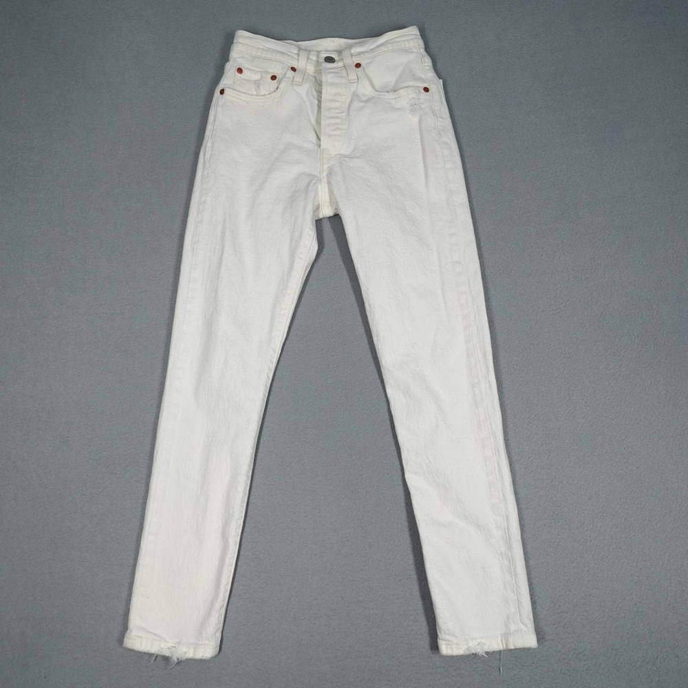Levis 501 Jeans Women 24 White Skinny High Rise Button Fly Denim Pants Casual